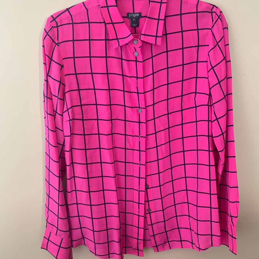J. Crew Plaid Silk Blouse